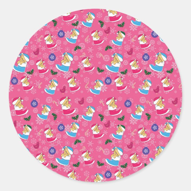 Christmas cat is sleeping,snowflakes classic round sticker (Front)