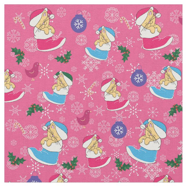 Christmas cat is sleeping,snowflakes fabric (Close Up)