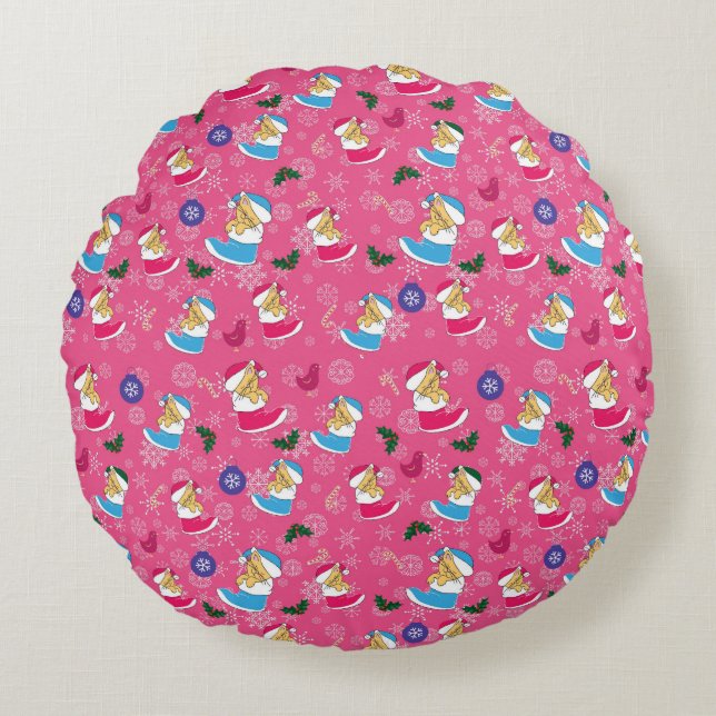 Christmas cat is sleeping,snowflakes round cushion (Front)