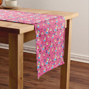 Christmas cat is sleeping,snowflakes short table runner