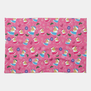 Christmas cat is sleeping,snowflakes tea towel