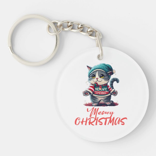 Christmas Cat  Key Ring (Front)