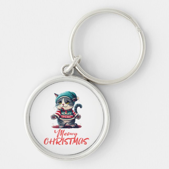 Christmas Cat  Key Ring (Front)