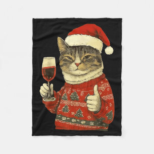Christmas Cat Likes Cute Cat Drinking Wine With Sa Fleece Blanket