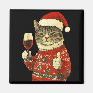 Christmas Cat Likes Cute Cat Drinking Wine With Sa Magnet