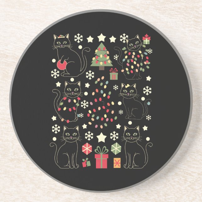 Christmas Cat Lover Gift For Cat Owner Coaster (Front)