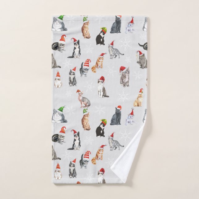 Christmas Cat Lover Gift, Yuletide Xmas Pattern Hand Towel (Hand Towel)