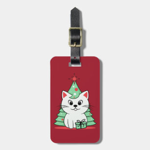 Christmas cat luggage tag