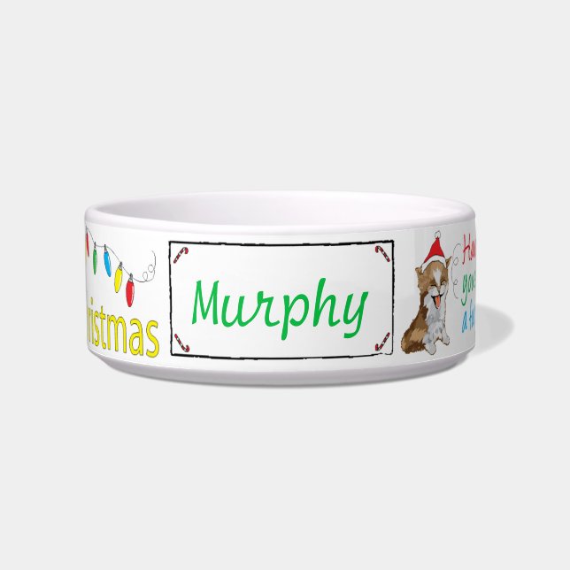 Christmas CAT Medium Pet Bowl "Furry Christmas" (Front)