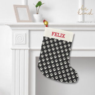Christmas Cat Name Black Paw Print Personalised Small Christmas Stocking