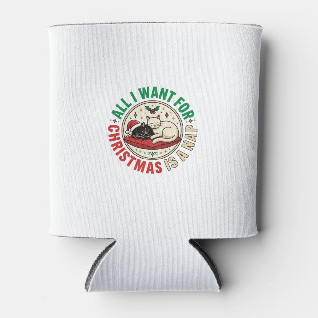 Christmas Cat Nap Holiday Design Can Cooler (Front)