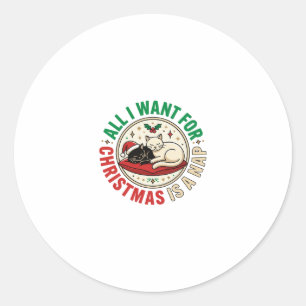 Christmas Cat Nap Holiday Design Classic Round Sticker