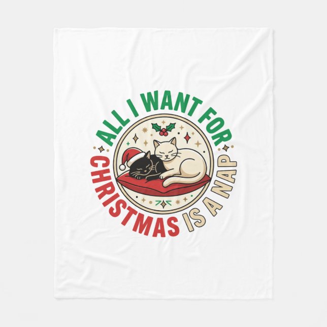 Christmas Cat Nap Holiday Design Fleece Blanket (Front)