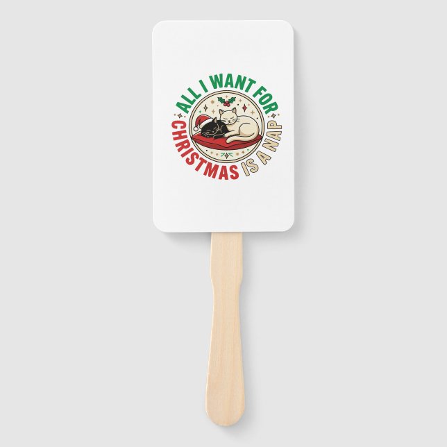 Christmas Cat Nap Holiday Design Hand Fan (Front)
