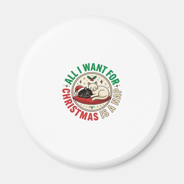 Christmas Cat Nap Holiday Design Magnet (Front)