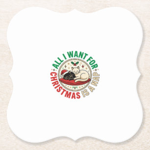 Christmas Cat Nap Holiday Design Paper Coaster