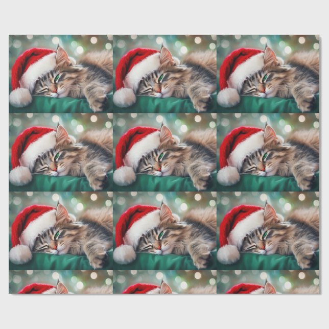 Christmas Cat Nap Wrapping Paper (Flat)