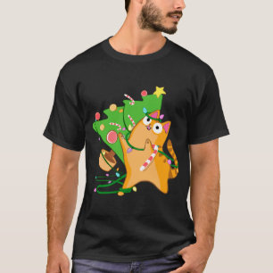 Christmas Cat Orange Tabby with Zoomies xmas tree  T-Shirt