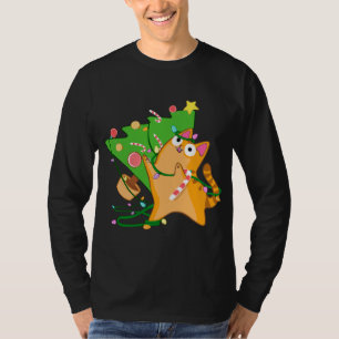 Christmas Cat Orange Tabby with Zoomies xmas tree  T-Shirt