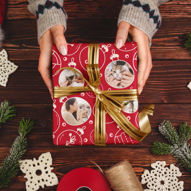 Christmas Cat Ornament Custom Photo Monogram Wrapping Paper (Creator Uploaded)