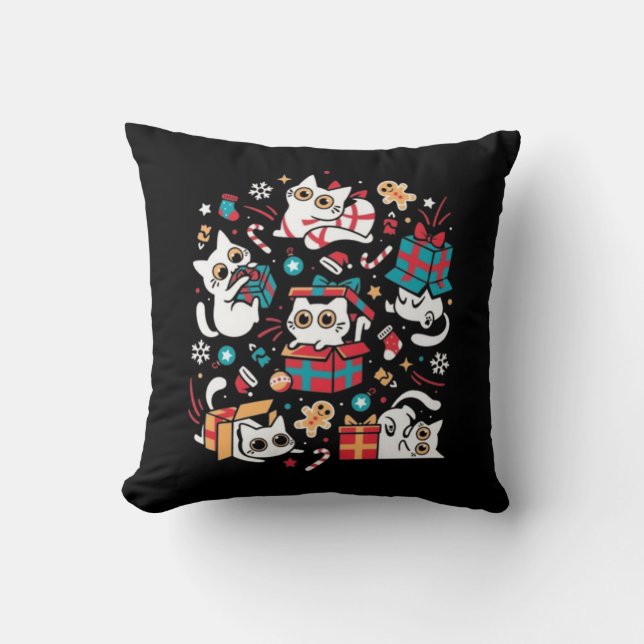Christmas Cat Party Cushion (Front)