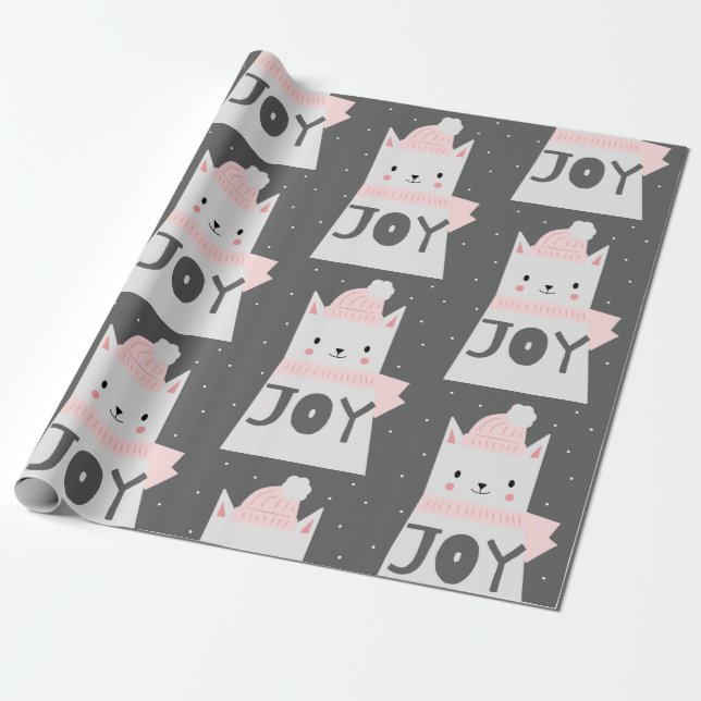 Christmas Cat Pattern Cute Pet Kitty Wrapping Paper (Unrolled)