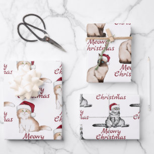Christmas Cat Pattern  Wrapping Paper Sheet