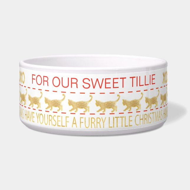 Christmas CAT Pet Bowl "GOLD/UGLY SWEATER" (Front)