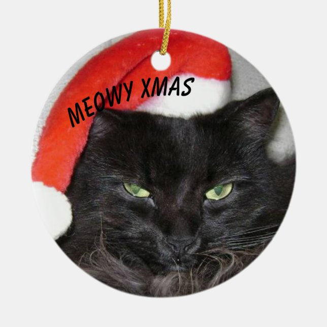 Christmas Cat Photo  Ceramic Tree Decoration (Front)