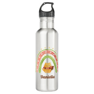 Christmas Cat & Rainbow Personalised Water Bottle