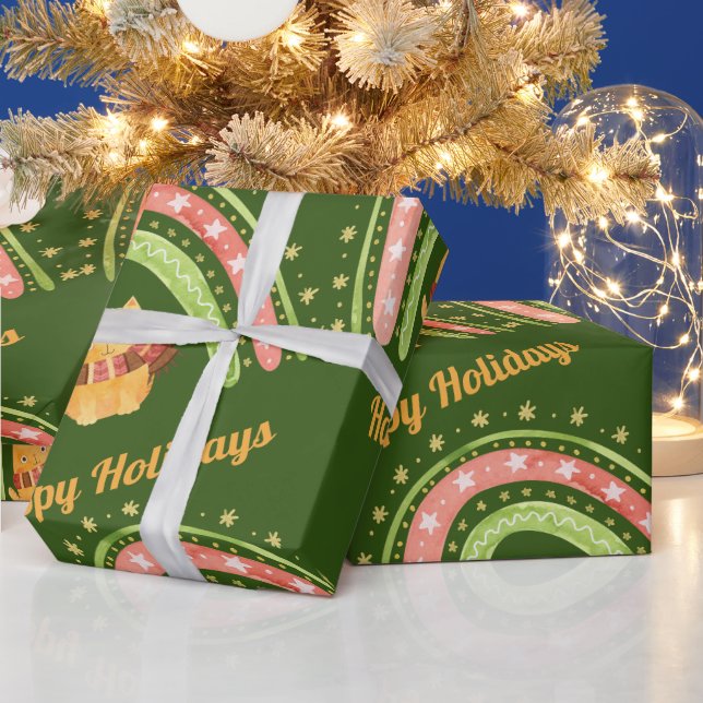 Christmas Cat & Rainbow Wrapping Paper (Holidays)