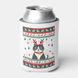 Christmas Cat Reindeer Ugly Christmas Sweater T-Sh Can Cooler