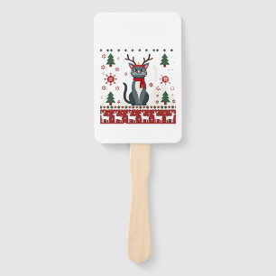 Christmas Cat Reindeer Ugly Christmas Sweater T-Sh Hand Fan
