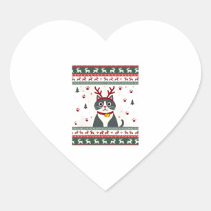Christmas Cat Reindeer Ugly Christmas Sweater T-Sh Heart Sticker