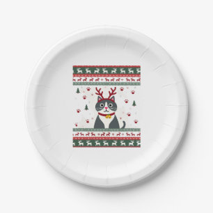 Christmas Cat Reindeer Ugly Christmas Sweater T-Sh Paper Plate