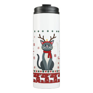 Christmas Cat Reindeer Ugly Christmas Sweater T-Sh Thermal Tumbler