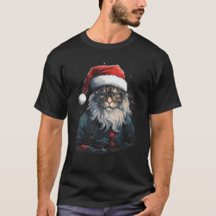 Christmas Cat Retro Santa Claus Hat and Glasses Il T-Shirt