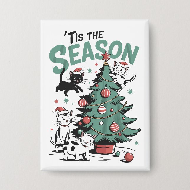 Christmas Cat Retro Tis The Season Meowy Catmas  (Front)