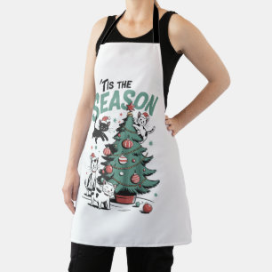 Christmas Cat Retro Tis The Season Meowy Catmas Apron