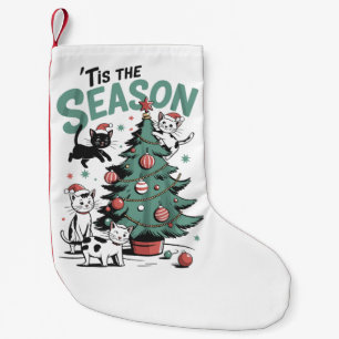 Christmas Cat Retro Tis The Season Meowy Catmas Small Christmas Stocking