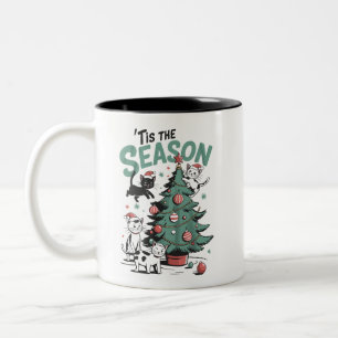 Christmas Cat Retro Tis The Season Meowy Catmas Two-Tone Coffee Mug