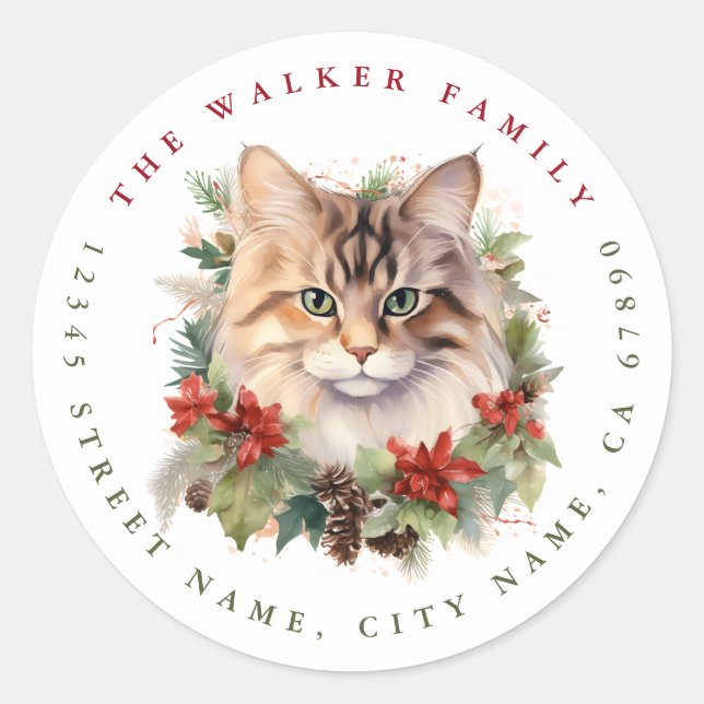 Christmas Cat Round Stickers (Front)