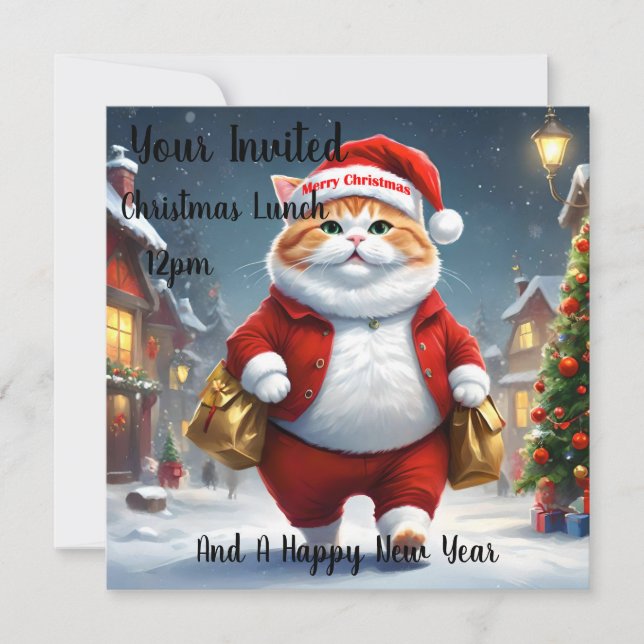 Christmas Cat Santa, Christmas Invitation (Front)