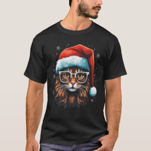Christmas Cat Santa Hat Glasses Design T-Shirt