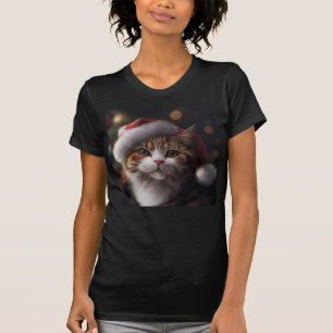 CHRISTMAS CAT SANTA HAT T-SHIRTS