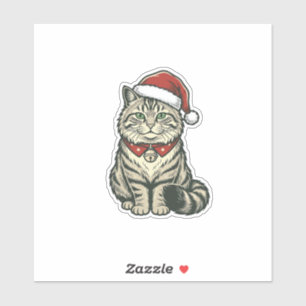 Christmas Cat Santa Hat Vintage Engraving Design_1