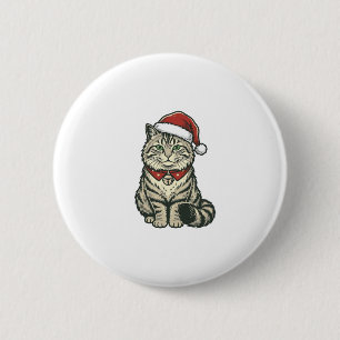 Christmas Cat Santa Hat Vintage Engraving Design_1 6 Cm Round Badge