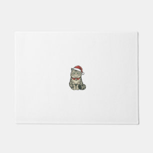 Christmas Cat Santa Hat Vintage Engraving Design_1 Doormat