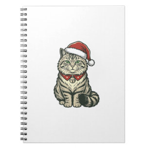Christmas Cat Santa Hat Vintage Engraving Design_1 Notebook