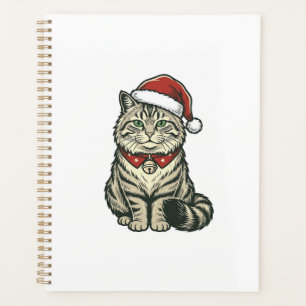 Christmas Cat Santa Hat Vintage Engraving Design_1 Planner